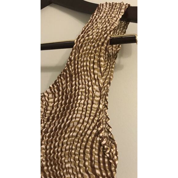 Maria Gabrielle NY Accordion Pleat Tank Top Stripe Brown Ivory blouse Sz S - Picture 4 of 6